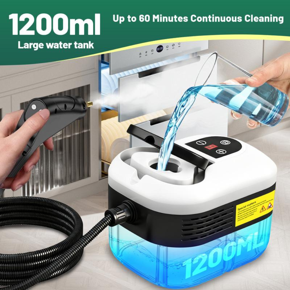 Steam cleaner water tank and handheld spray gun