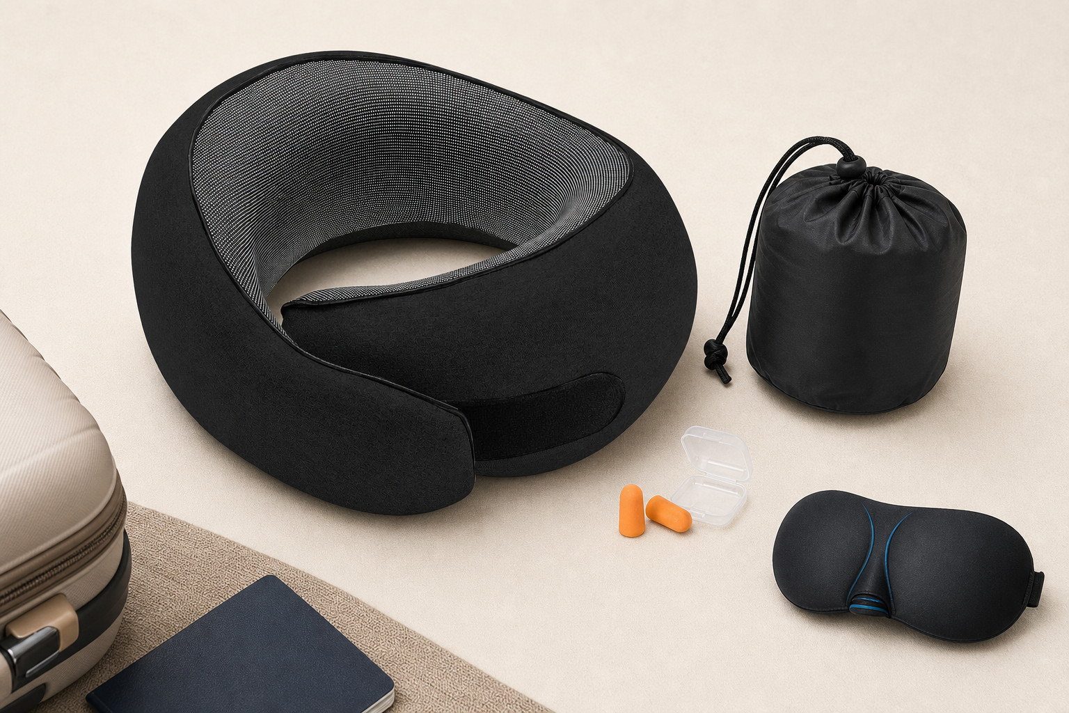 CloudRest pillow with carry pouch, earplugs and sleep mask
